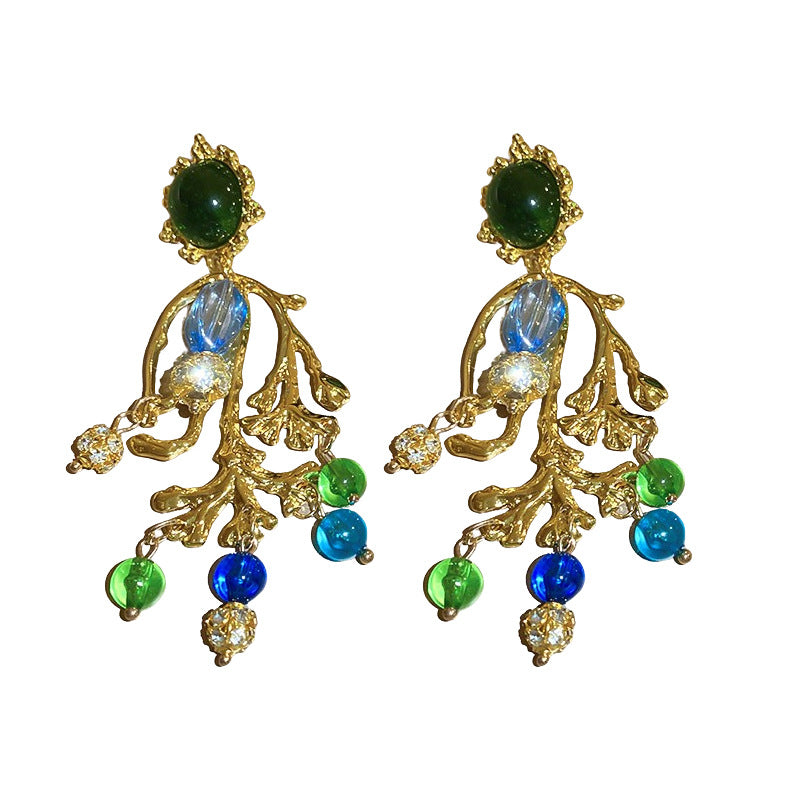 Vintage-Style Round Branch-Shaped Resin Stud Earrings with Silver-Plated Steel Posts for Women