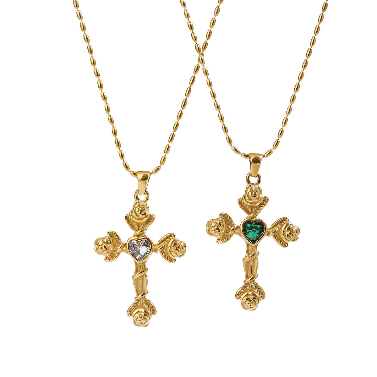 Collana Pendente Minimalista a Croce in Acciaio al Titanio con Intarsio di Strass su Catena in Acciaio Inossidabile Galvanizzato per Donne