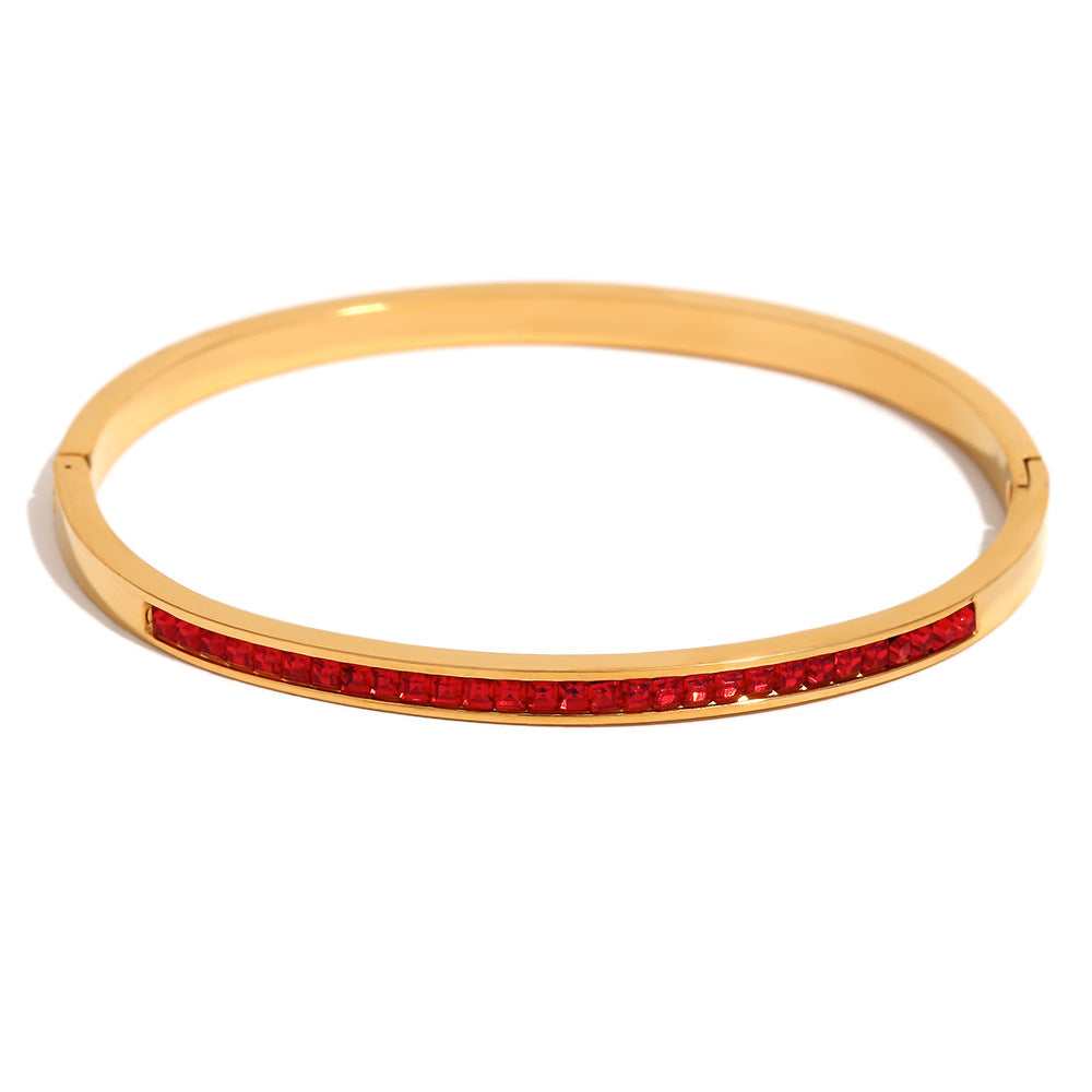 Minimalist Elegant 18K Gold Plated Stainless Steel Geometric Rhinestone Bangle for Women
