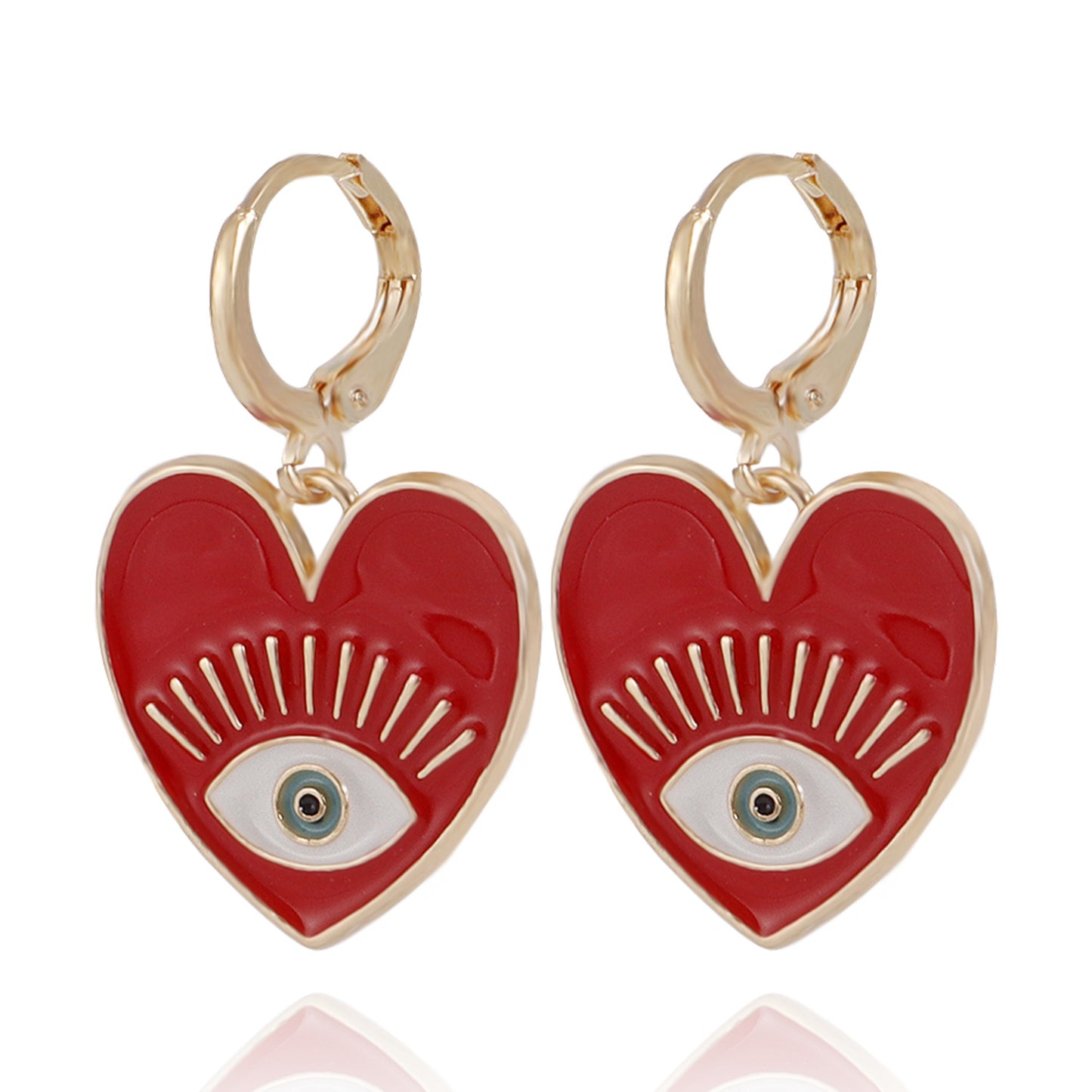 Pendientes Dulces en Forma de Corazón de Ojo de Demonio de Aleación con Acabado Galvanizado para Mujer