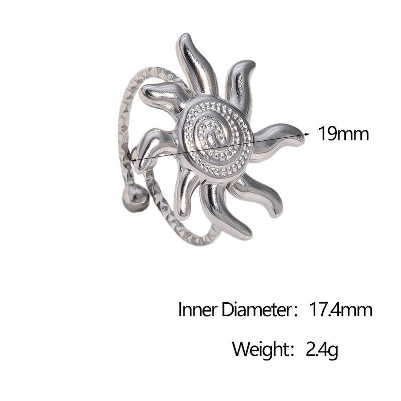Anello aperto geometrico con sole in acciaio inossidabile placcato oro 18 carati, stile minimalista vintage, da donna