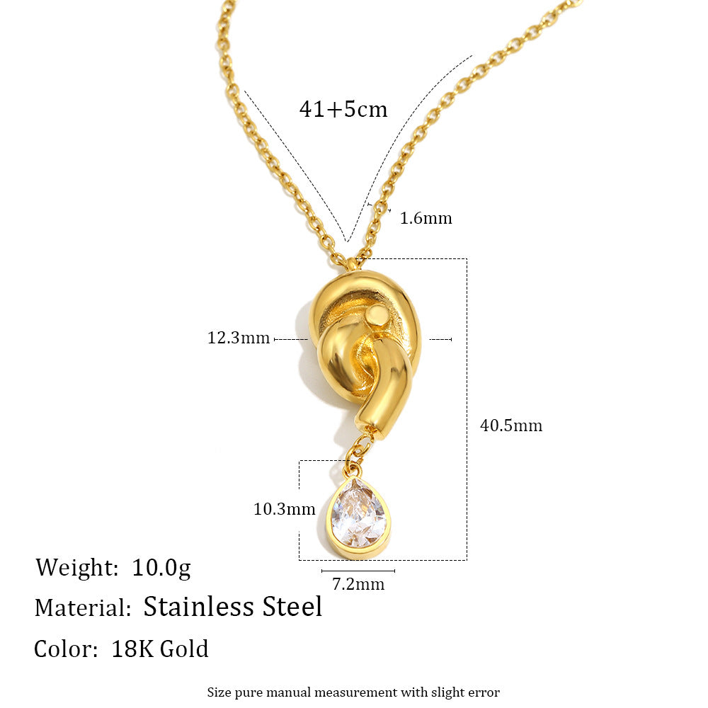 Vintage Luxury 18K Gold Plated Stainless Steel Geometric Teardrop Necklace with Cubic Zirconia