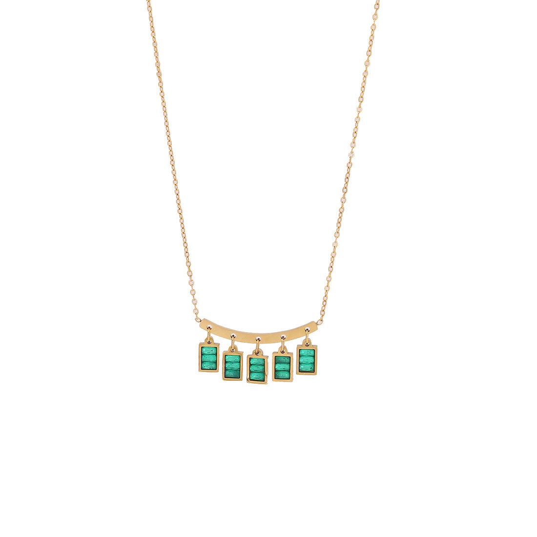 Geometric Square Glass Pendant Necklace in Stainless Steel with Plated Finish for Women
