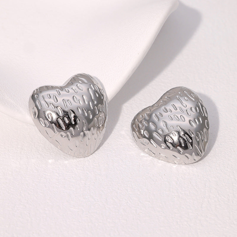 Minimalist Sweet Heart Shaped Plated Stainless Steel Stud Earrings for Women