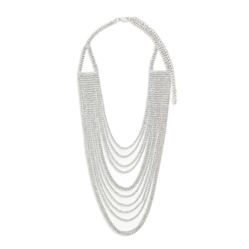 Minimalist Luxury Geometric Rhinestone Plated Alloy Multi-layer Tassel Necklace for Women