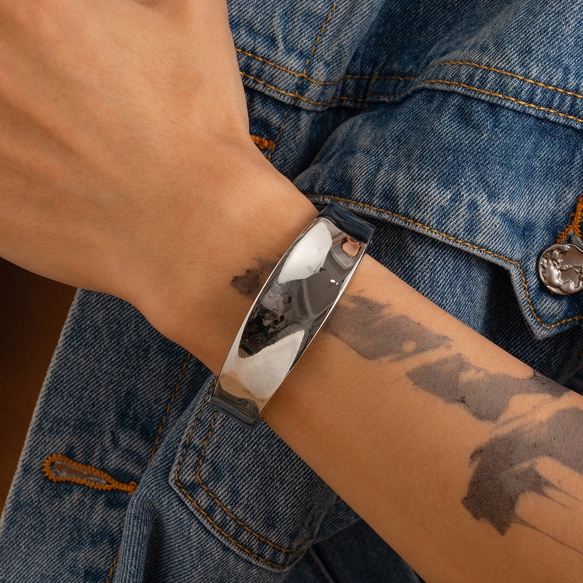 Hip-hop Men's Geometric Round Oval Plated Alloy Cuff Bracelet