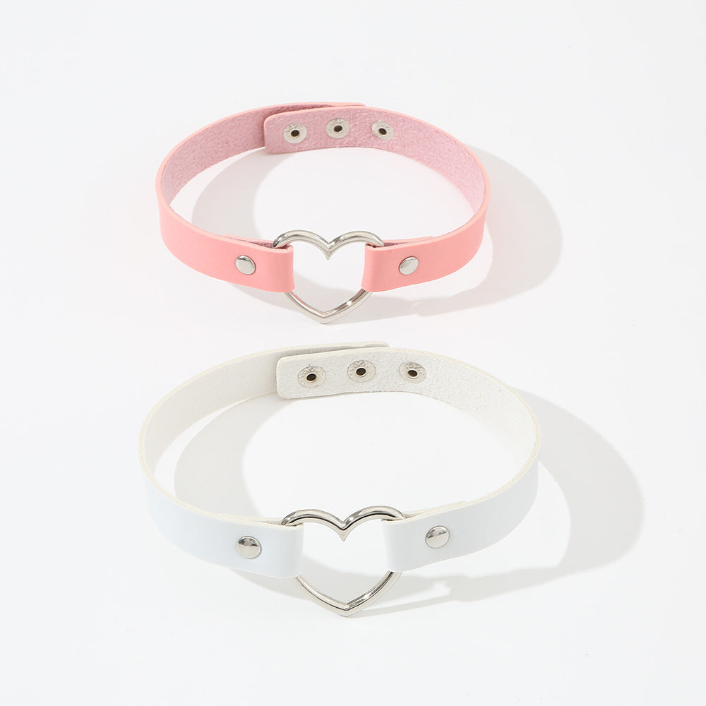 Set di Girocolli in Pelle a Cuore Stile Harajuku Minimalista Carino per Bambini in Rosa Tenue e Bianco