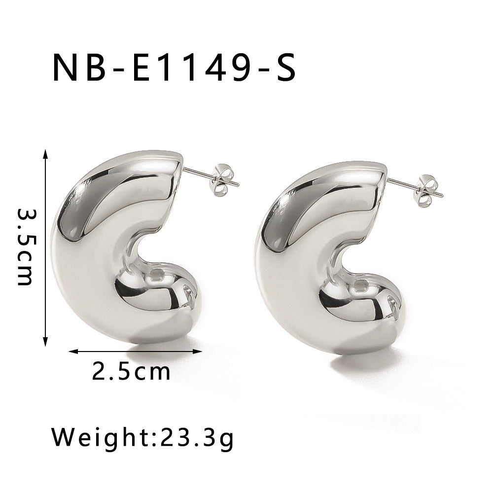 Minimalist C-Shaped Geometric Stainless Steel Earrings with 18K Gold Vacuum Plating Waterproof Fade-Resistant for Women