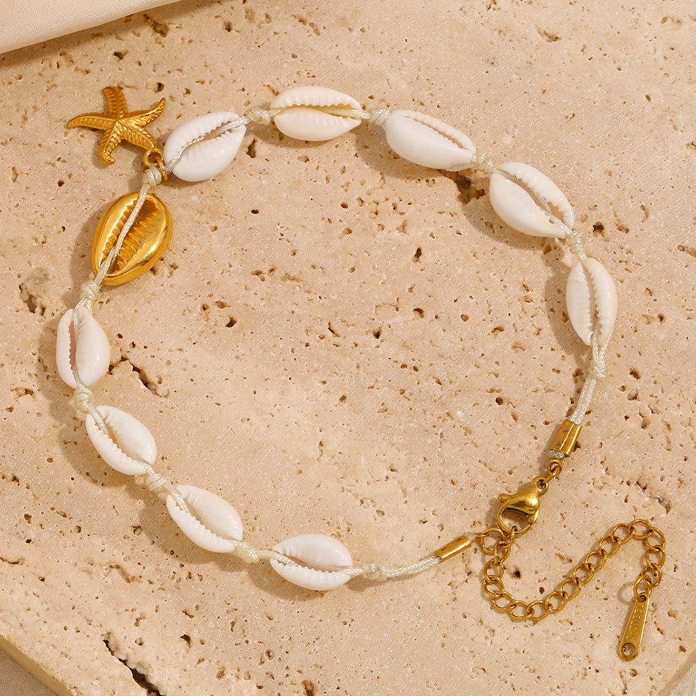 Minimalist Star-Shaped Stainless Steel Plated 18K Gold Beach-Themed Anklet for Women