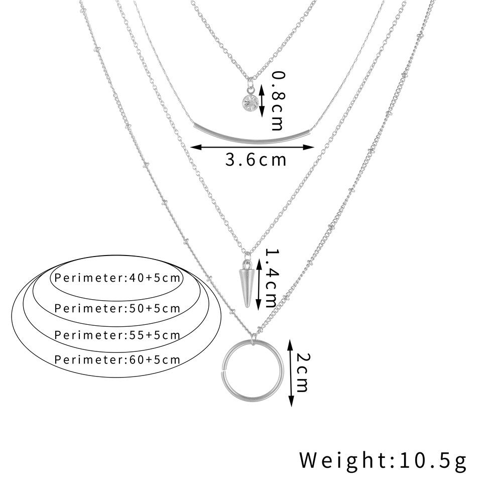 Fashion Geometric Moon Pendant Alloy Plated Necklace with Rivets Multi-layer Cable Chain for Unisex