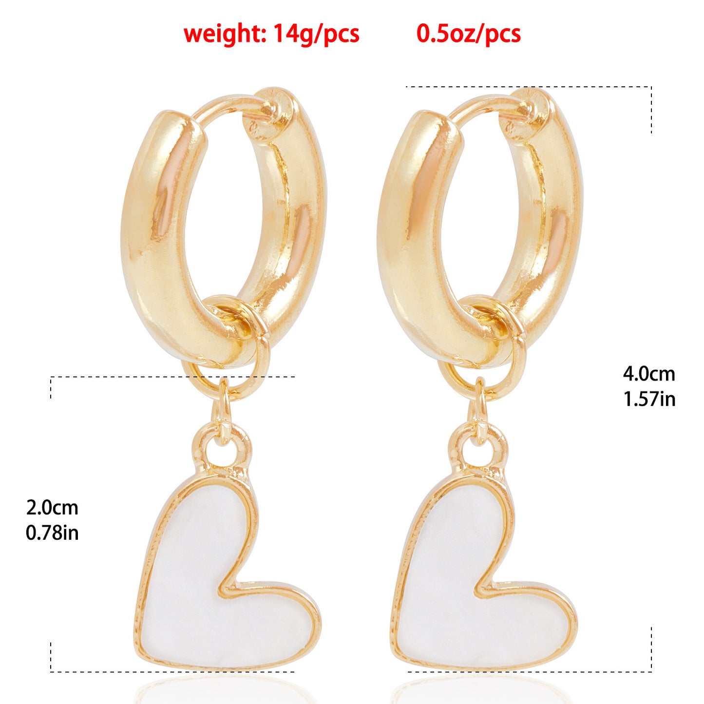 Minimalist Geometric Heart-Shaped Mother-of-Pearl Pendant Hoop Earrings for Women with Plated Metal Finish