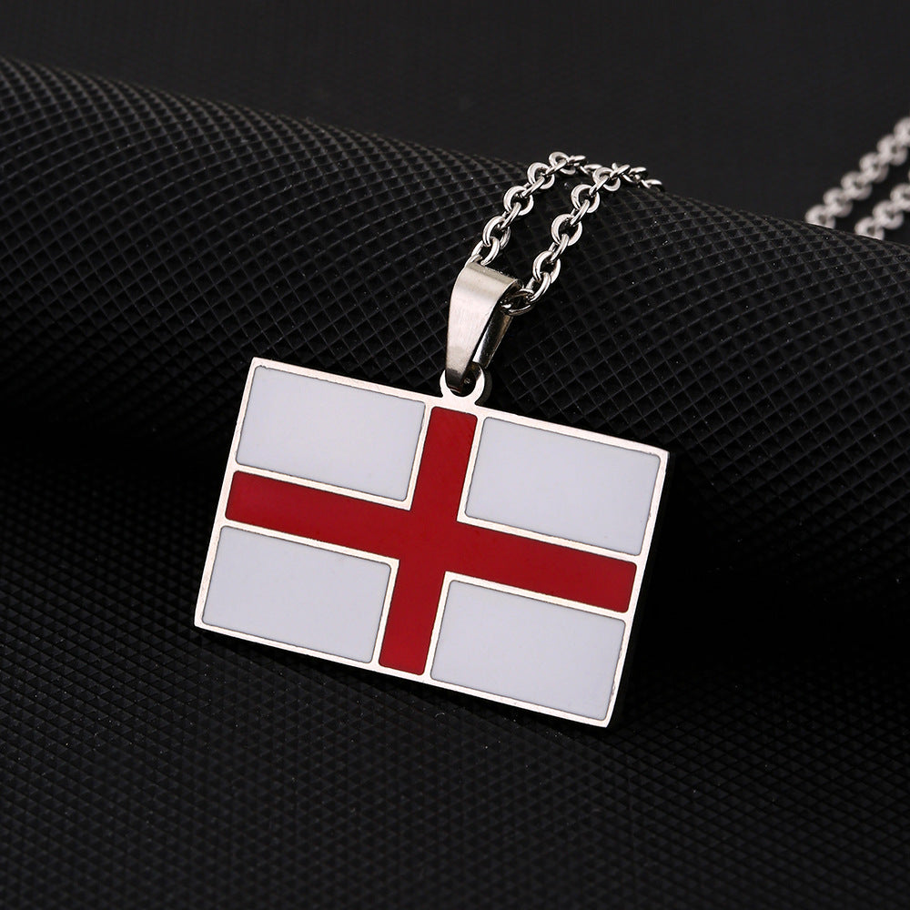 Collana con pendente rettangolare vintage etnico in acciaio inossidabile con finitura smaltata, unisex