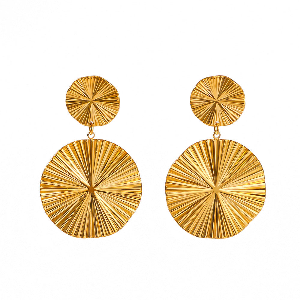 Orecchini Pendenti Minimalisti Geometrici in Acciaio Inossidabile con Placcatura Oro 18K, Design Piegato Rotondo da Donna