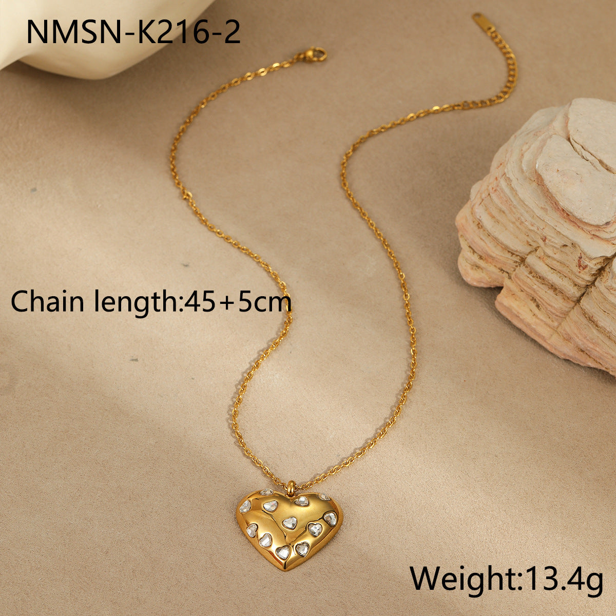 Set di collana e orecchini in acciaio inossidabile a forma di cuore, placcato oro 18 carati, stile minimalista e grazioso