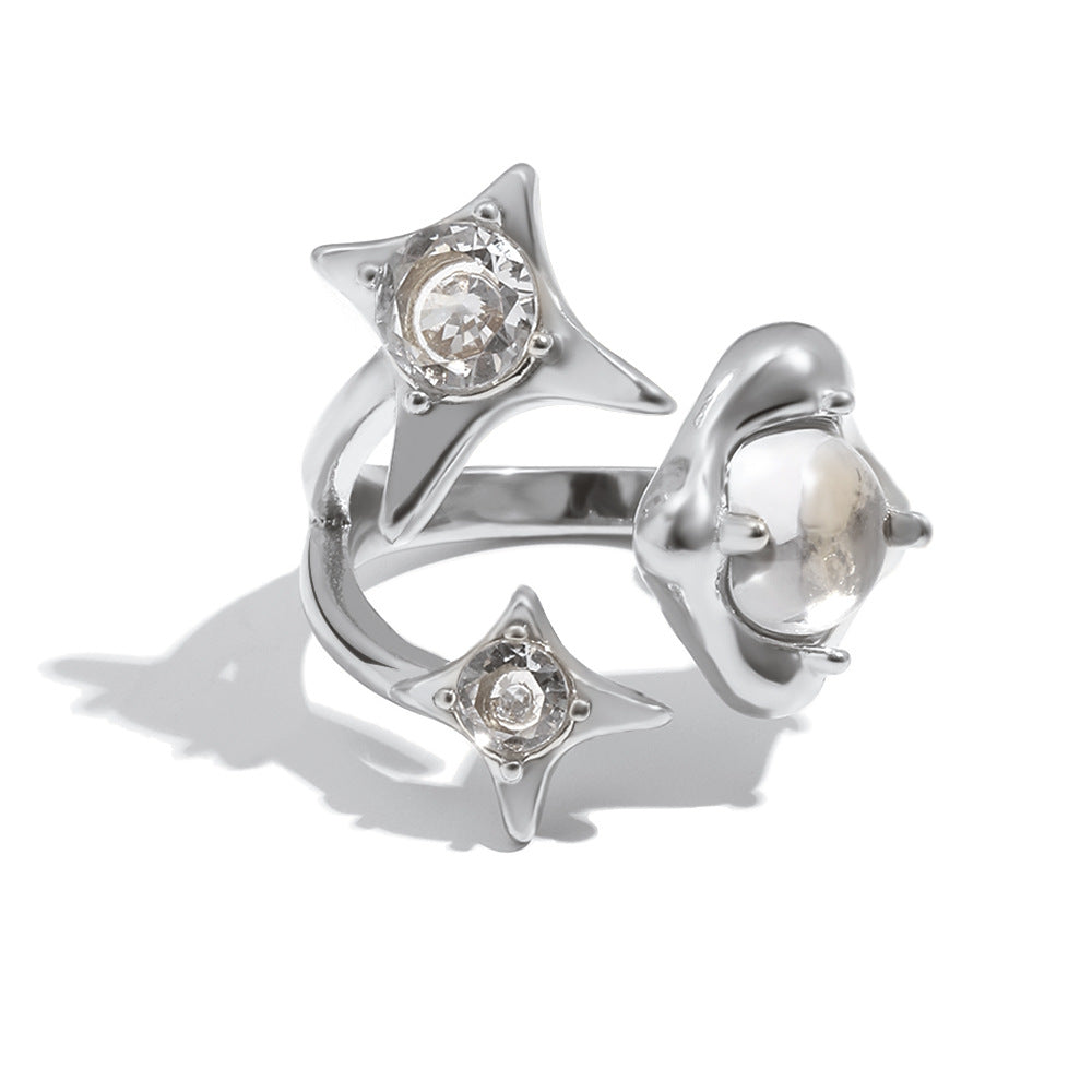Elegant Minimalist 18K Gold Plated Stainless Steel Four-Pointed Star Open Ring for Women