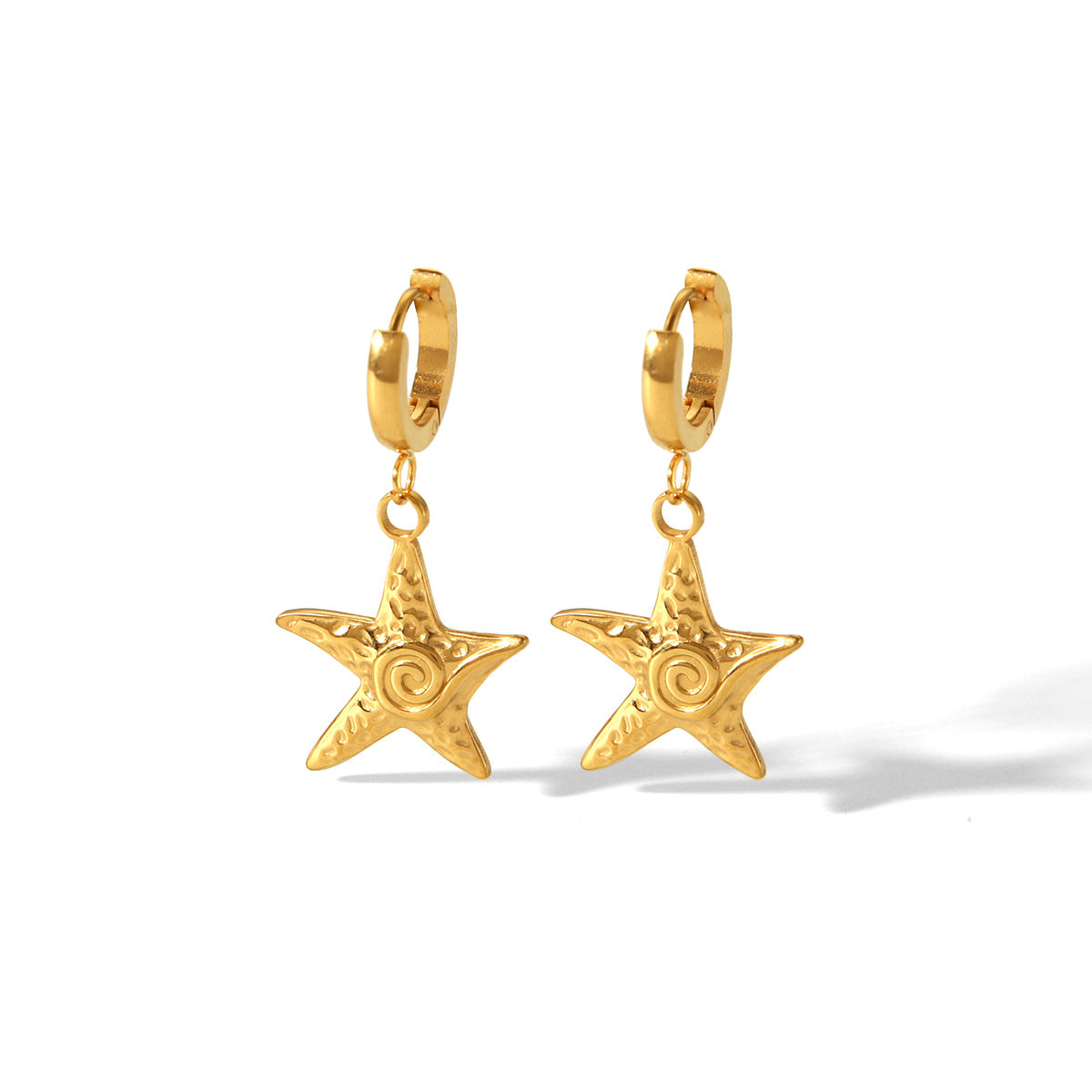 Vintage French Style 18K Gold Plated Stainless Steel Starfish Geometric Earrings for Women