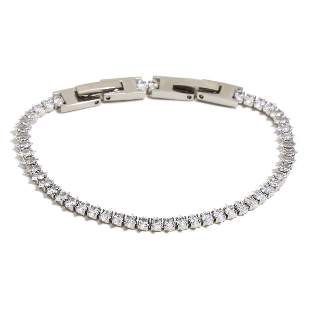 Bracciale da donna in acciaio inossidabile placcato oro 18 carati con zirconi a occhio di cavallo, geometrico e alla moda