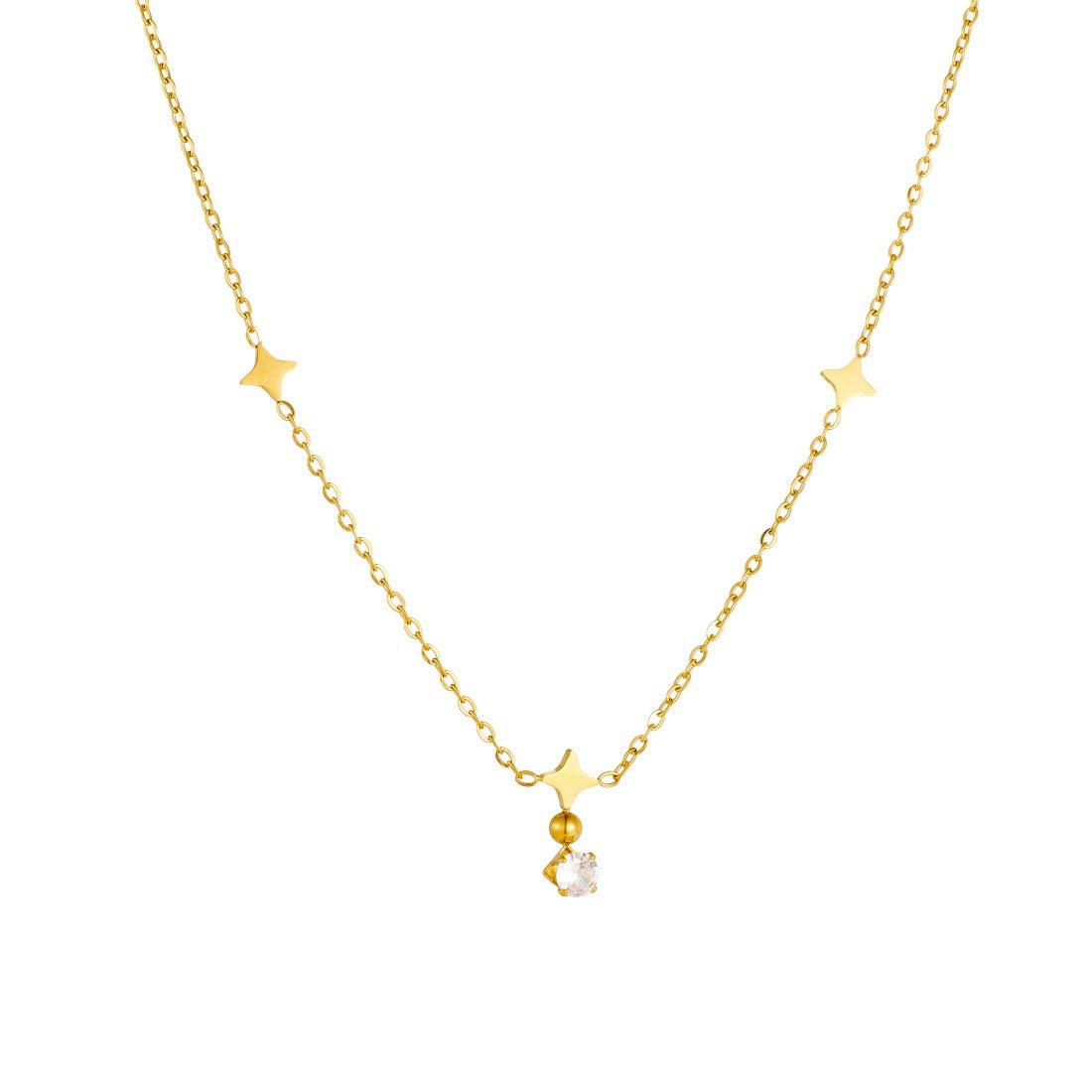 Sweet Elegant Star Rhinestone Inlay Gold Plated Stainless Steel Necklace for Women