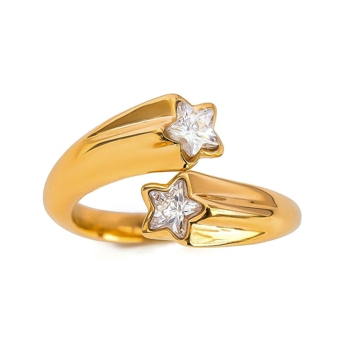 Minimalist Luxury Geometric Stainless Steel Plated Rhinestone Ring for Women