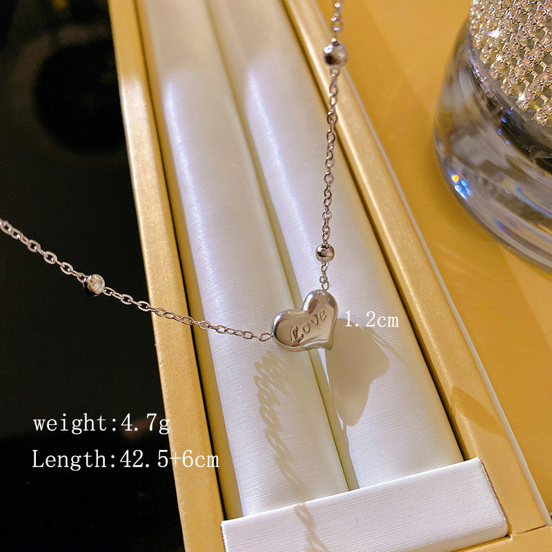 French Minimalist Heart Beaded Titanium Steel Necklace Plated Cable Chain Unisex Jewelry