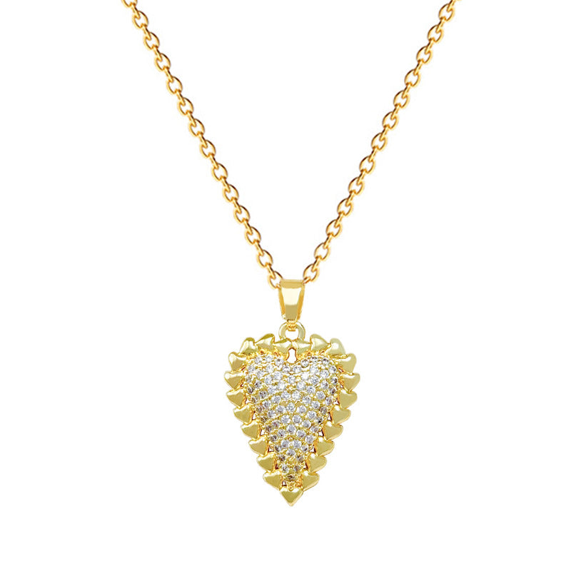 Sweet Minimalist Heart Geometric Titanium Steel Necklace with Cubic Zirconia Brass Pendant for Unisex