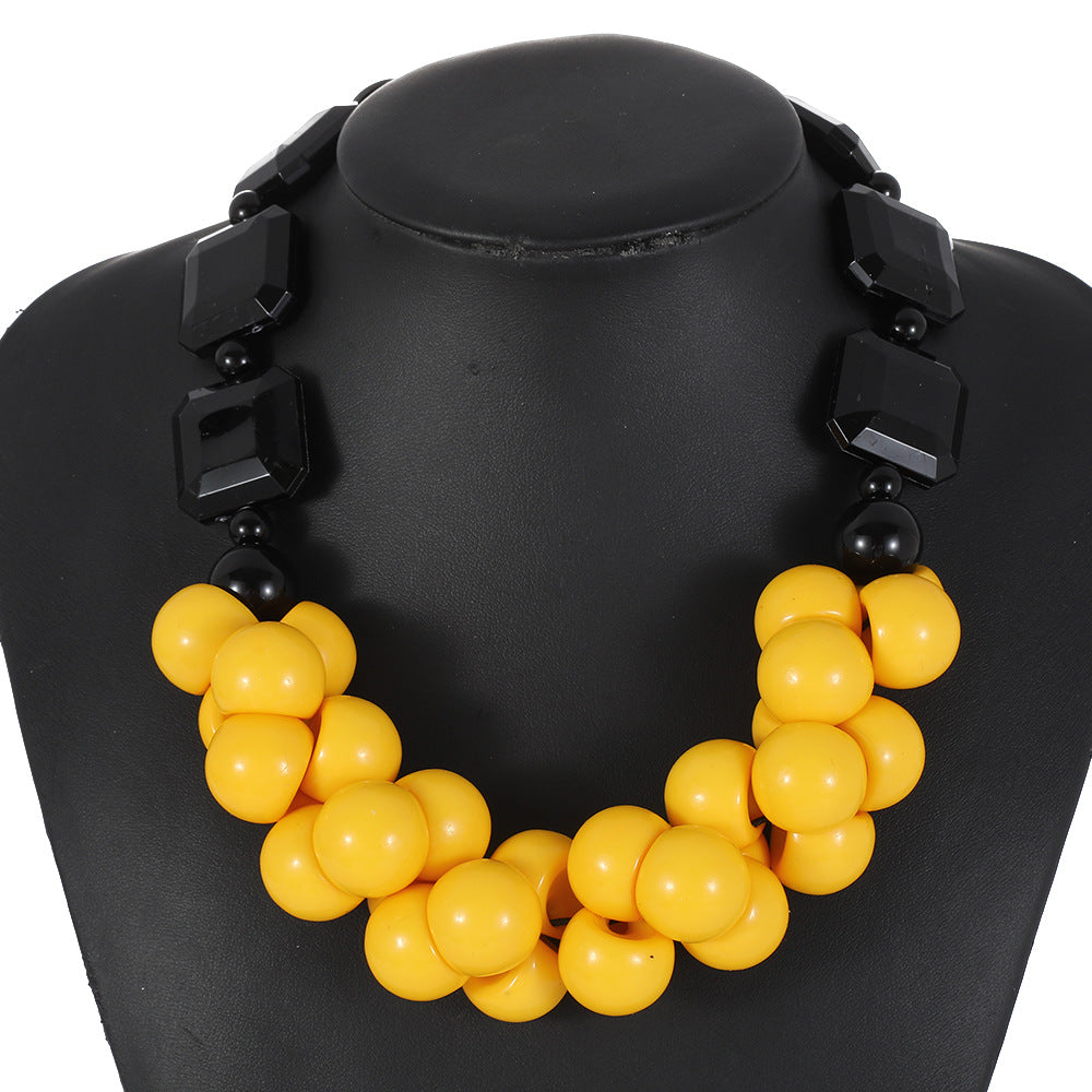 Bohemian Vintage Multi-Layer Beaded Necklace with Geometric Pendant in Resin on O-Chain for Women