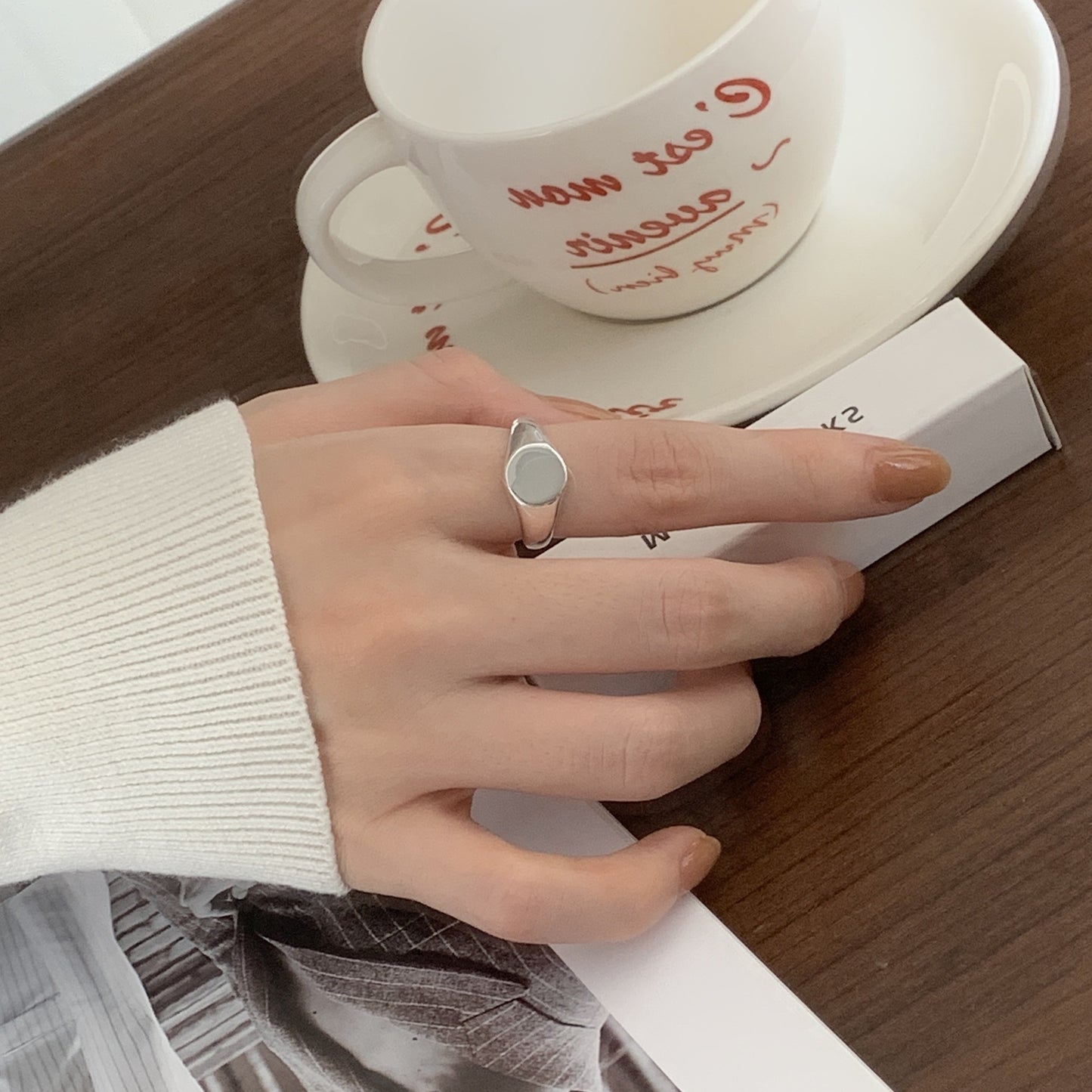 Anillo minimalista dulce de plata de ley 925 chapado en geometría