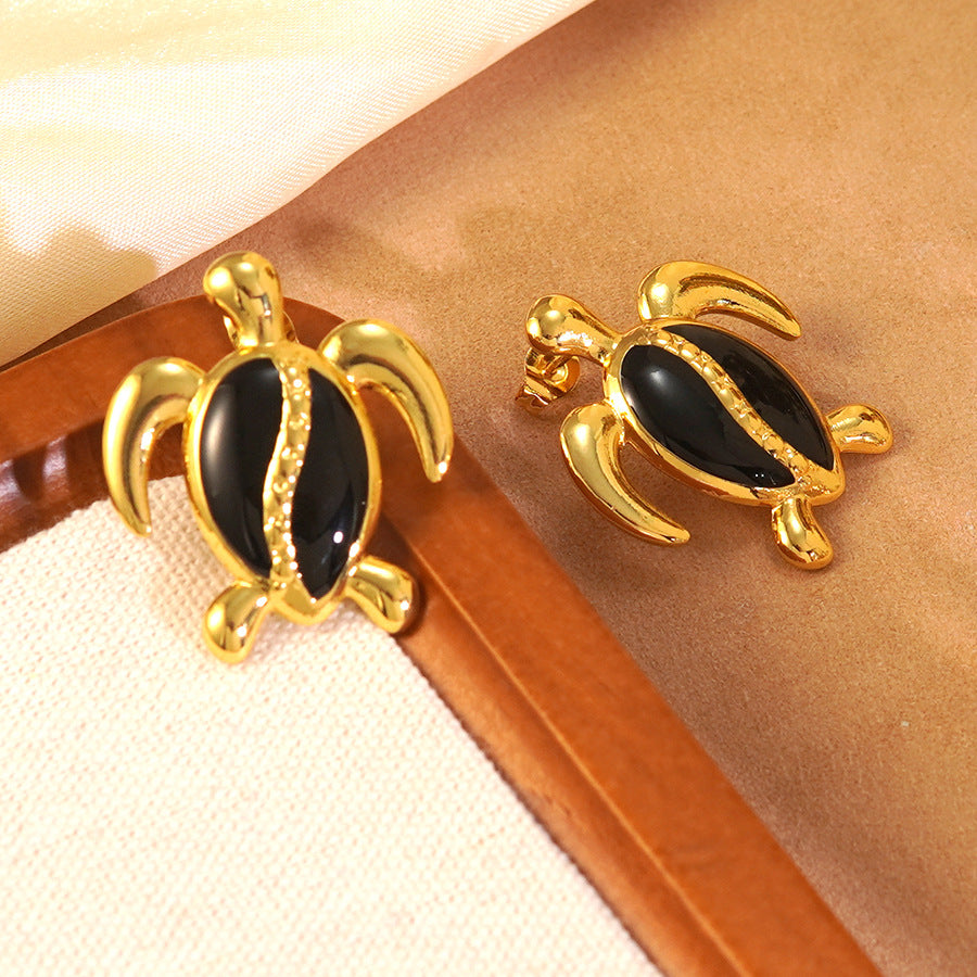 Sweet Drip Oil Animal Stainless Steel Turtle Earrings for Women