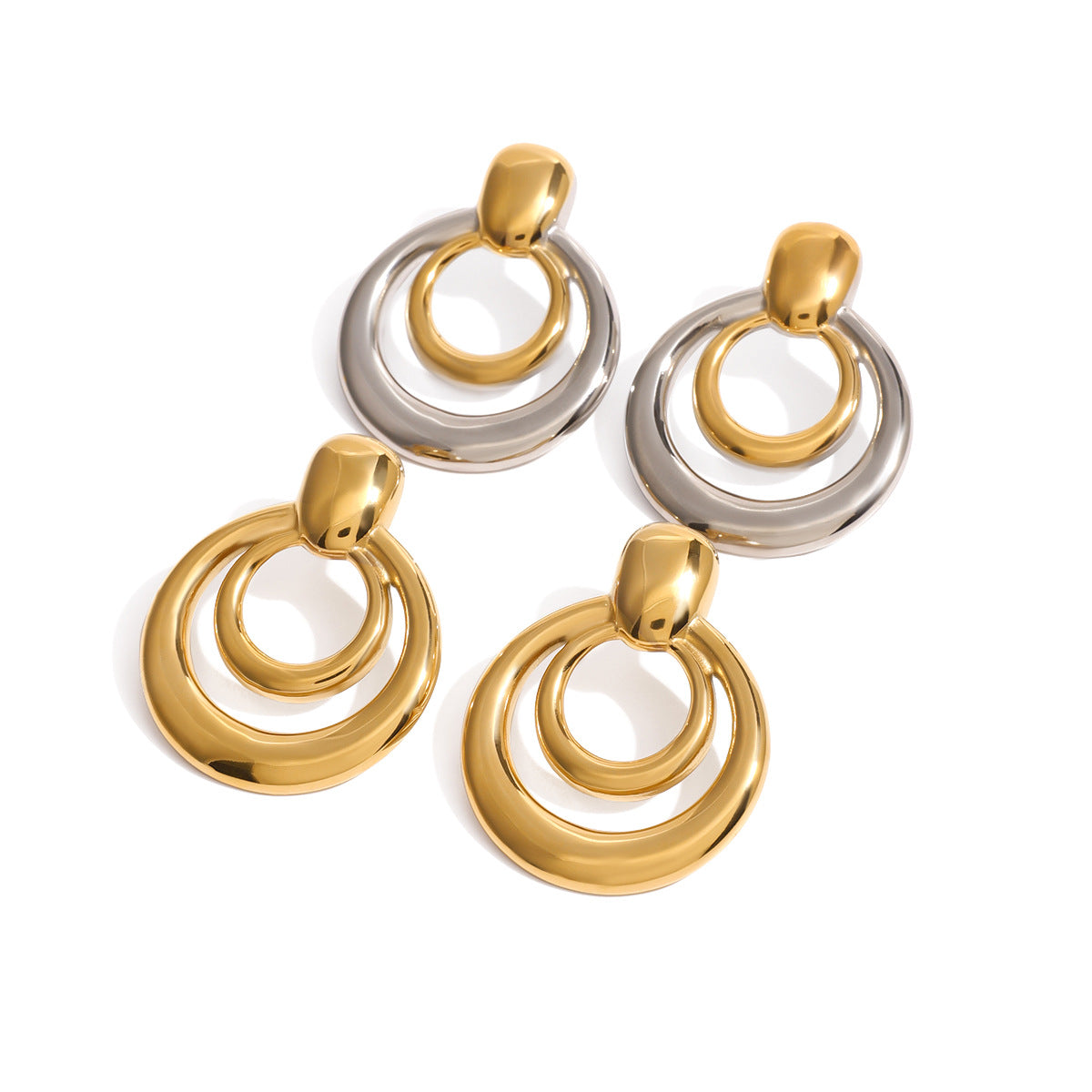 Minimalist Geometric Round Plated Stainless Steel Earrings for Women