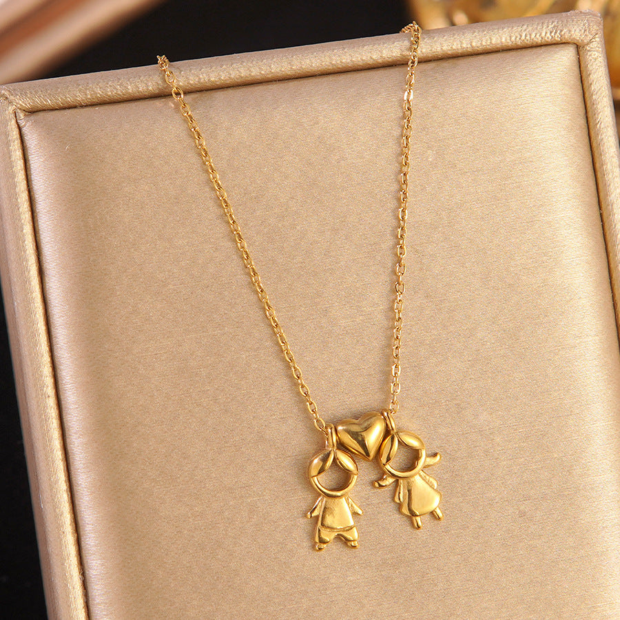 Luxury Heart Shaped Stainless Steel Plated 18K Gold Pendant Necklace Cable Chain for Women