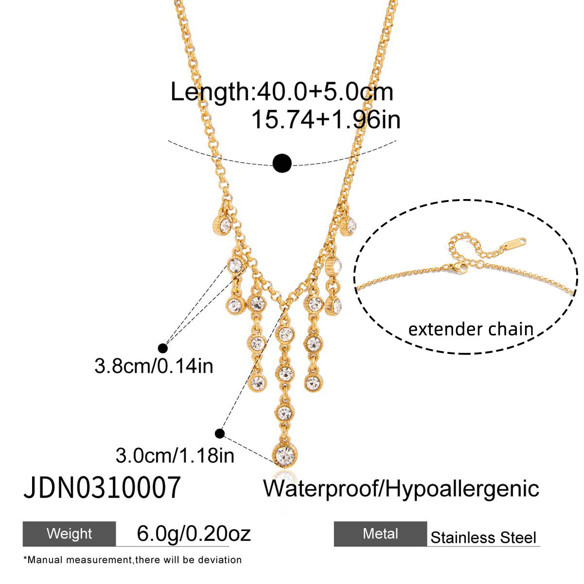Collar Colgante Geométrico de Lujo con Rhinestones, Acero de Titanio Chapado en Oro de 18K PVD para Mujer