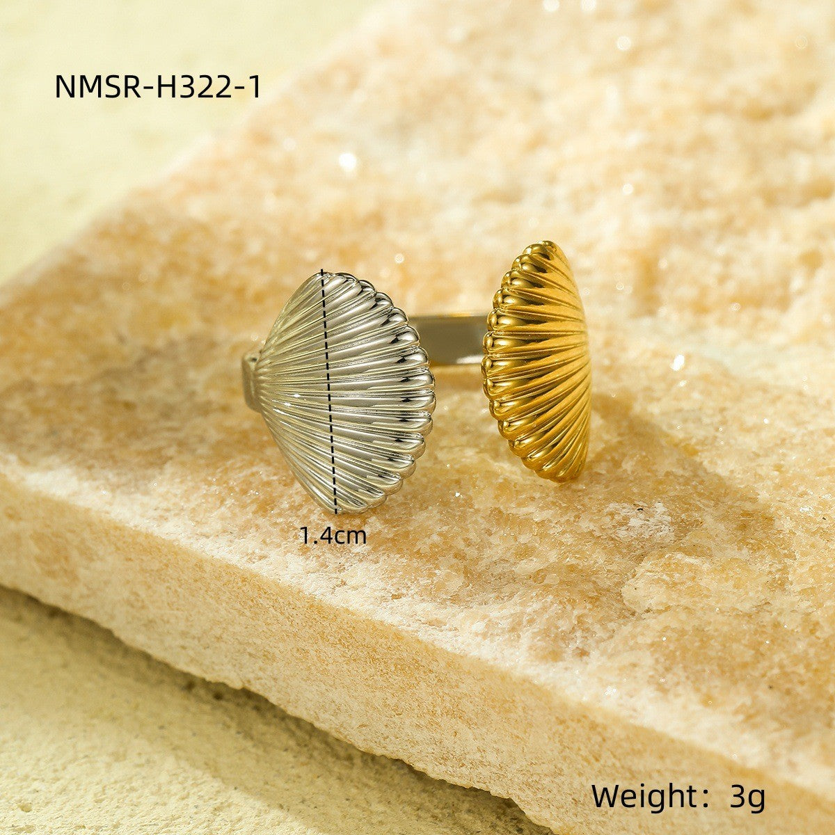 Anillo de mujer de acero inoxidable chapado en oro de 18 quilates con forma de concha de estilo natural y estética de vacaciones en el océano