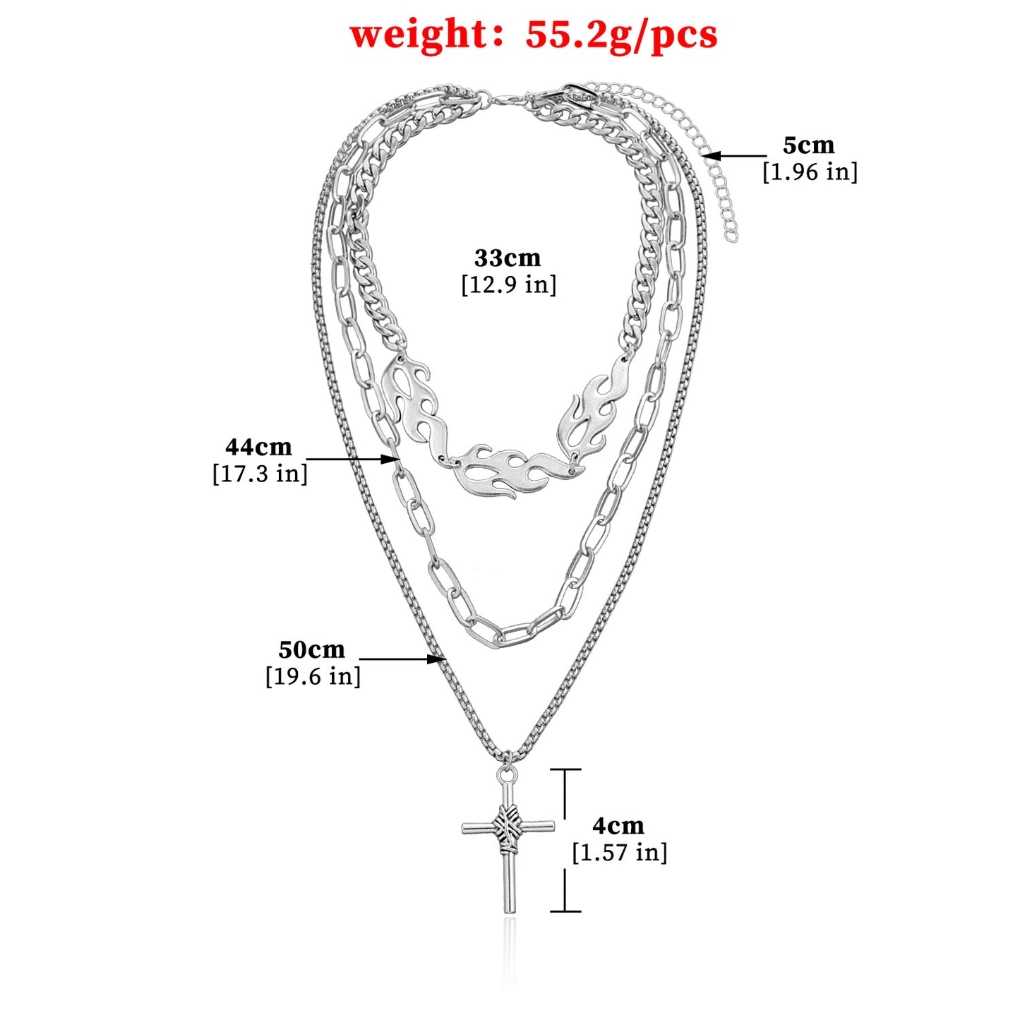 Hiphop Trendy Geometric Cross Alloy Plated Necklace for Women - Multi-Layer Fashion Jewelry