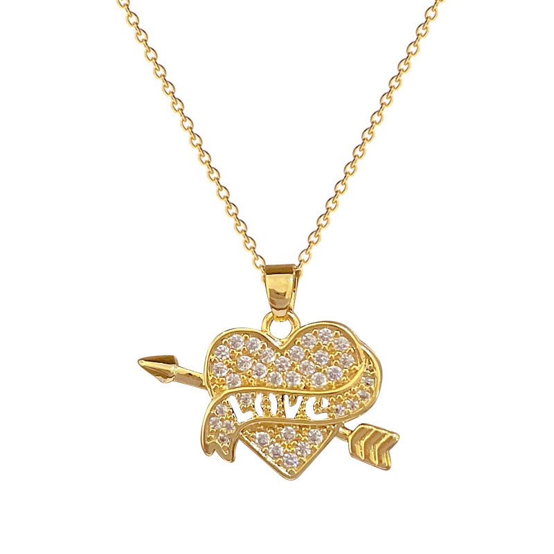 Minimalist Heart-Shaped Titanium Steel Necklace with Rhinestone Inlay for Women and Men, Delicate Clavicle Chain