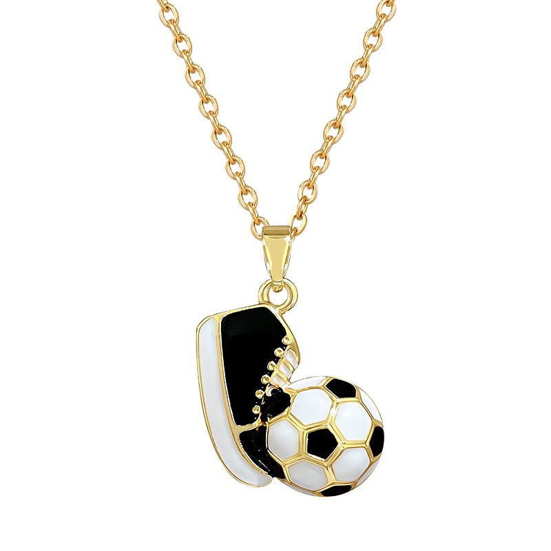 Sweet Sporty Geometric Drip Oil Rhinestone Soccer Shoe Pendant Necklace Titanium Steel Cable Chain