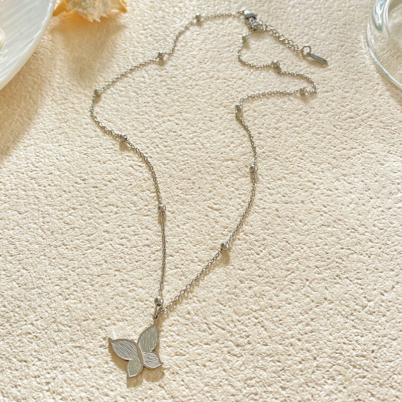 Layered Textured Butterfly Gold Plated Titanium Steel Necklace for Unisex