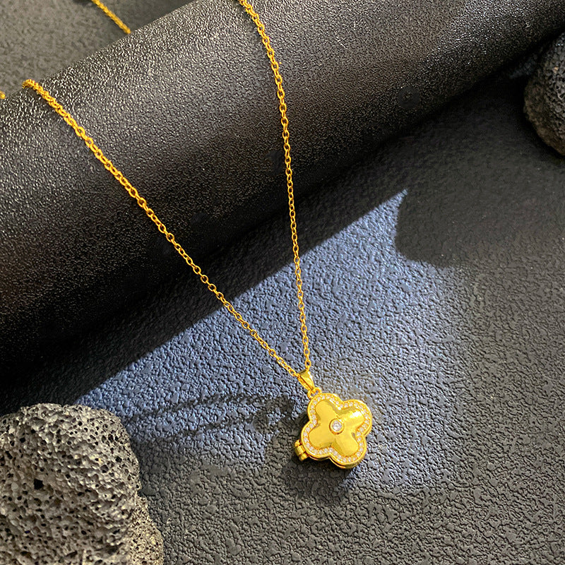 Vintage Micro-Paved Cubic Zirconia Crown Heart Star Geometric Brass Pendant Titanium Steel Box Chain Necklace for Unisex
