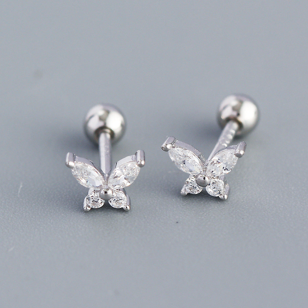 Minimalist Butterfly-Shaped S925 Sterling Silver Ear Cuffs with Zircon Inlay for Women