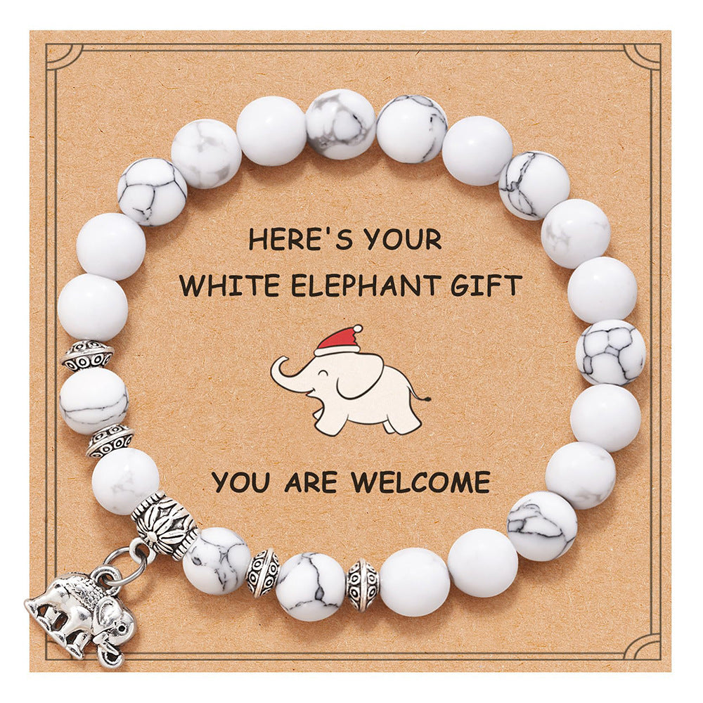 Minimalist Natural Turquoise Elephant Beaded Stretch Bracelet Unisex