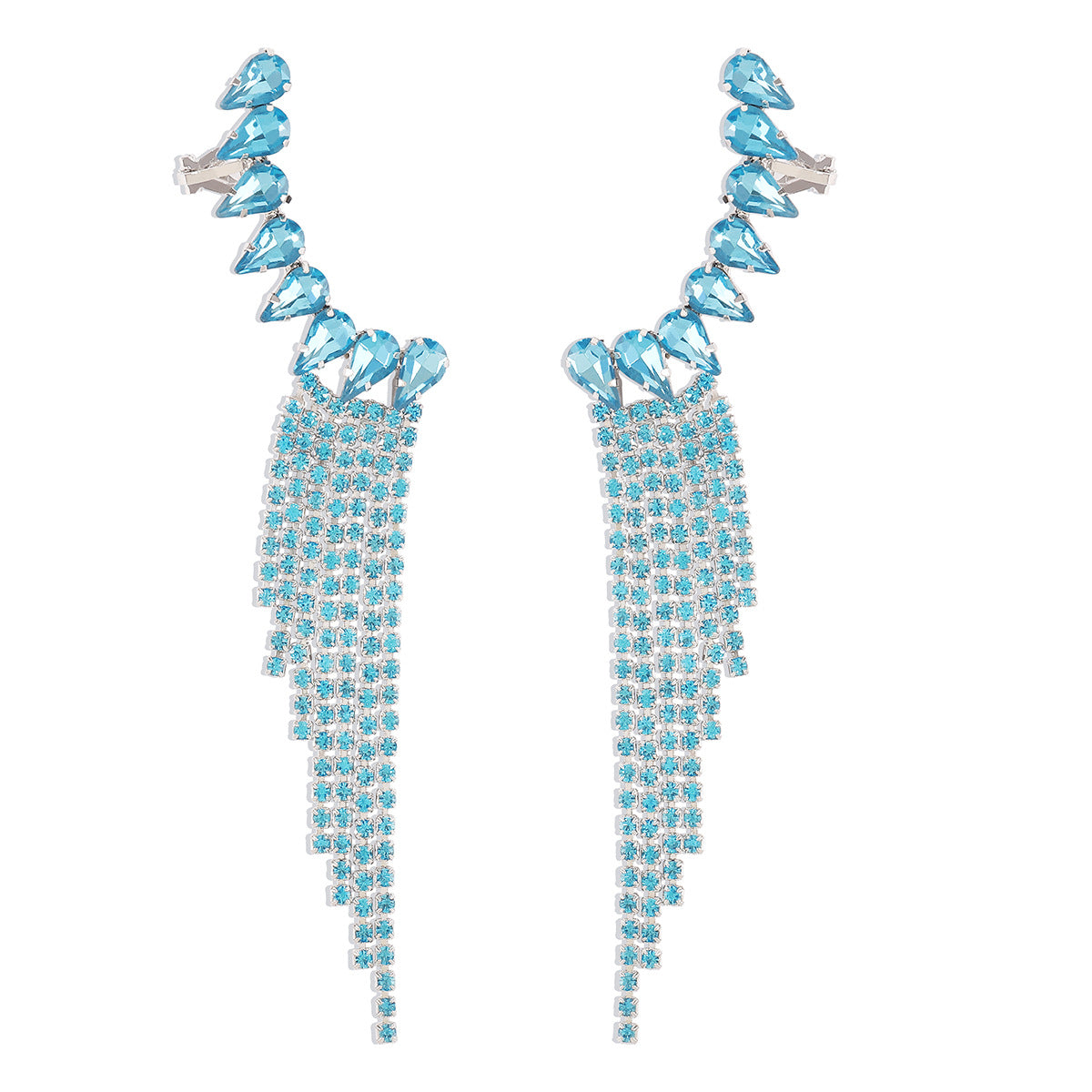 Pendientes colgantes geométricos de diamantes de imitación con cadena de garra y postes de acero inoxidable chapado para mujer