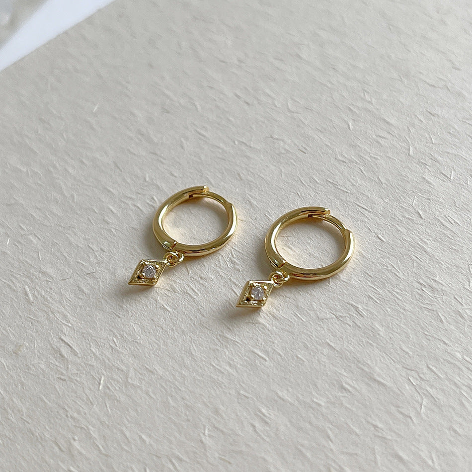Minimalist Luxury 925 Sterling Silver Geometric Teardrop Rhinestone Hoop Earrings