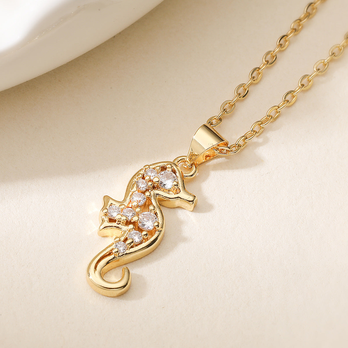 Minimalist Gold Plated Geometric Seahorse and Octopus Pendant Necklace for Women