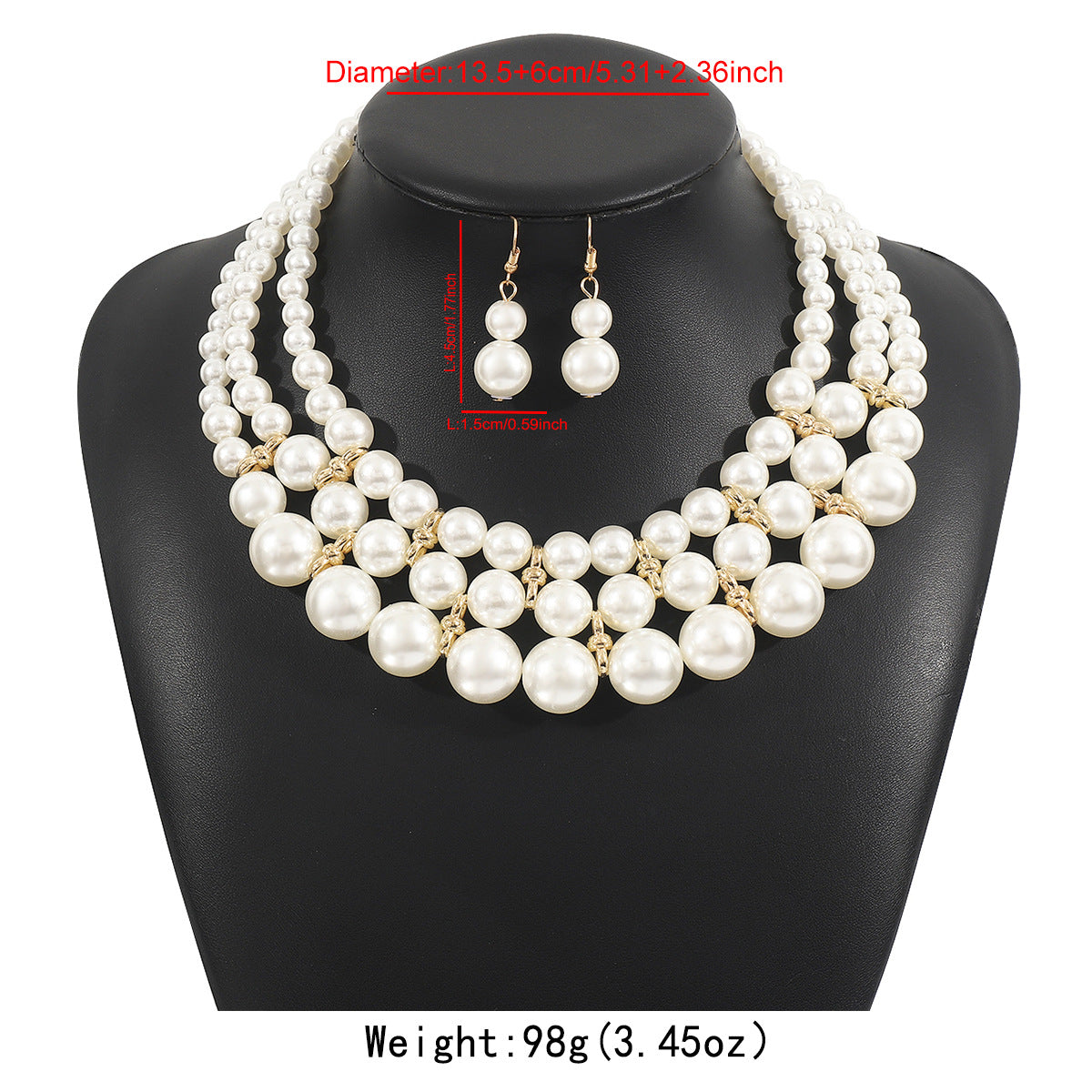 Elegante conjunto de collar de perlas de varias capas y pendientes en aleación con colgantes de nácar para mujer