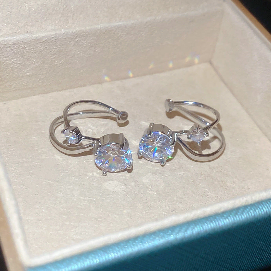 Orecchini a clip doppi geometrici minimalisti tondi in zirconia per donna con rame placcato