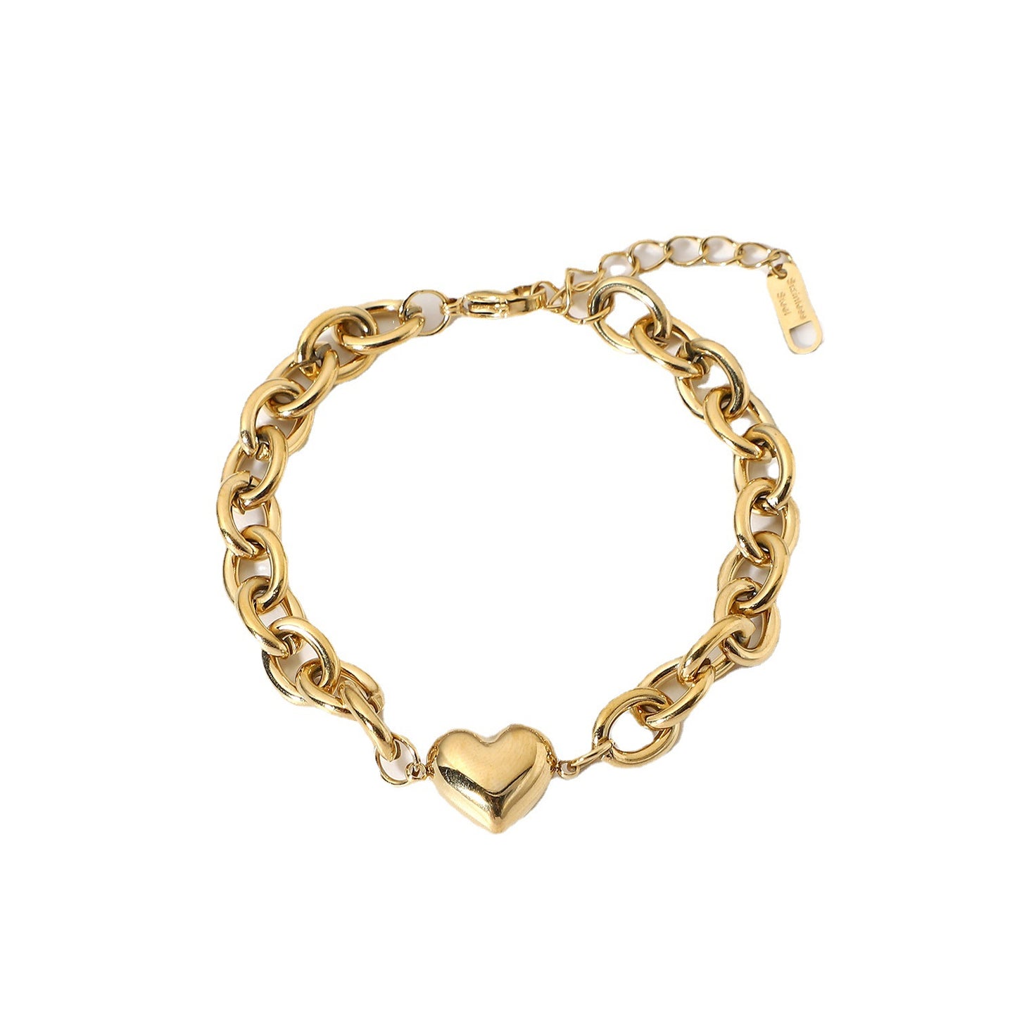 INS Style Geometric Heart Pendant Bracelet in Stainless Steel with 14K Gold Plating for Women
