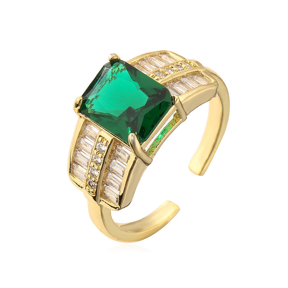 Anello aperto geometrico da donna in rame placcato oro 18K con intarsio in zircone