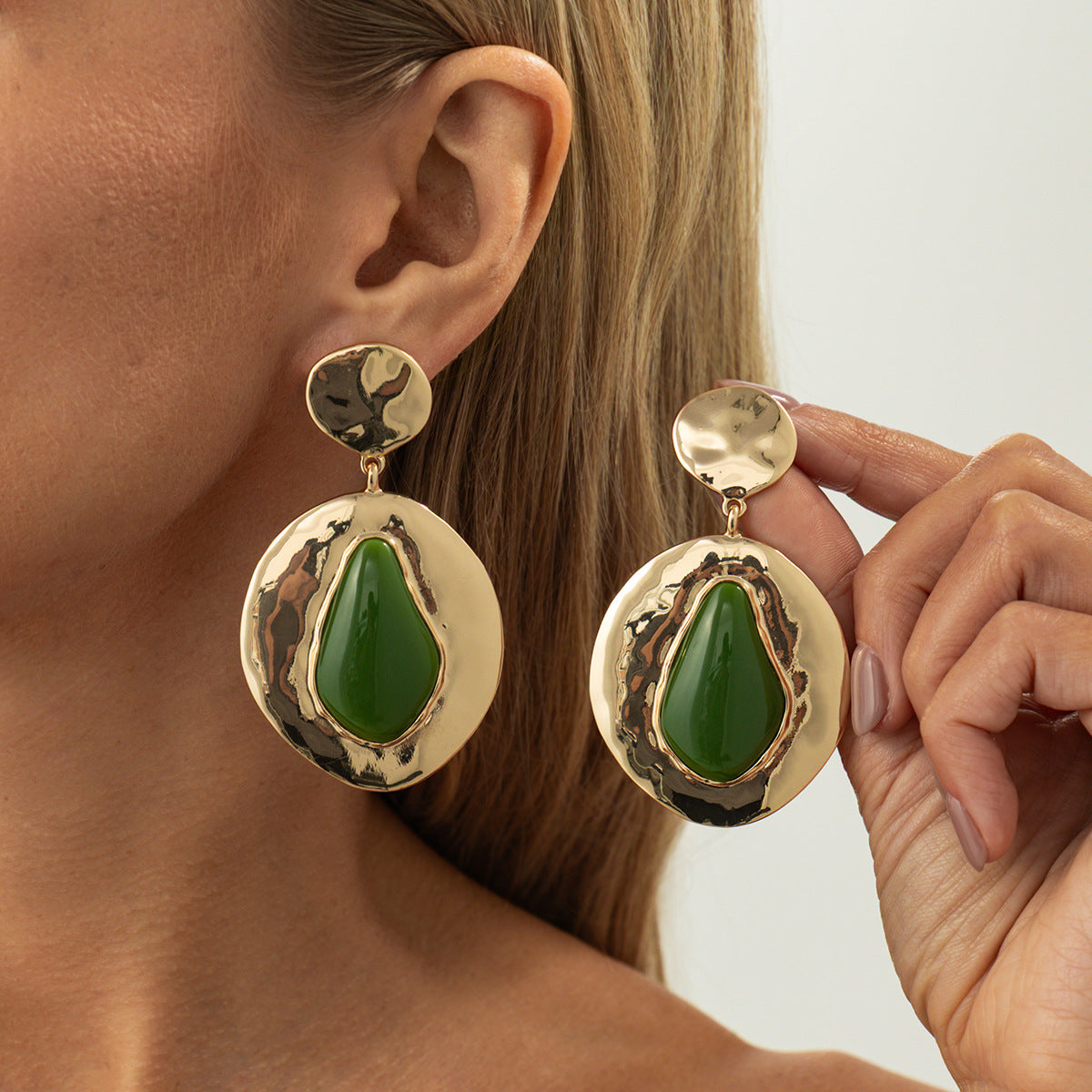 Geometric Heart Gemstone Inlay Alloy Plated Earrings for Women