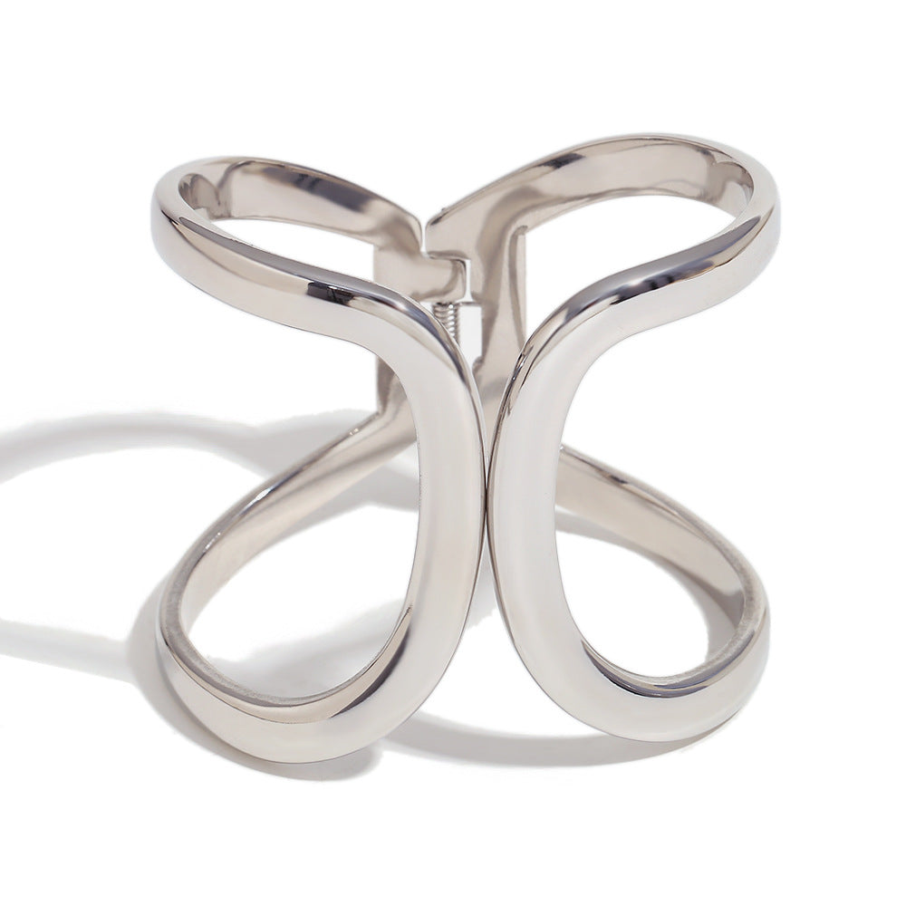 Bracciale da donna in acciaio inossidabile placcato oro 18K, geometrico minimalista e simmetrico