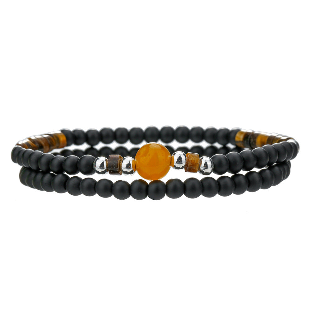 Minimalist Business Round Agate and Brass Beaded Bracelet for Men and Women