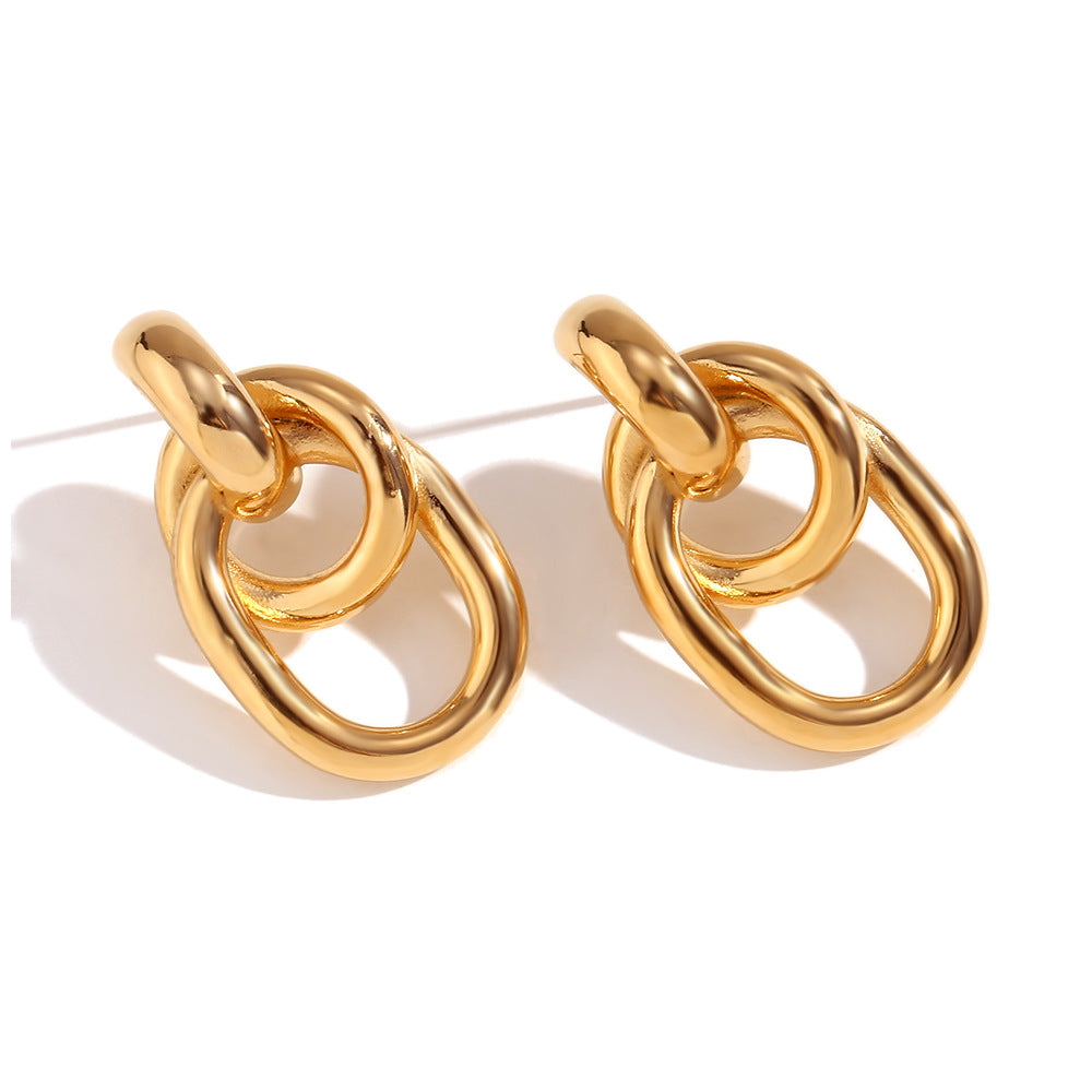 Orecchini a perno con forma geometrica O-Shape alla moda in acciaio inossidabile placcato oro 18 carati da donna